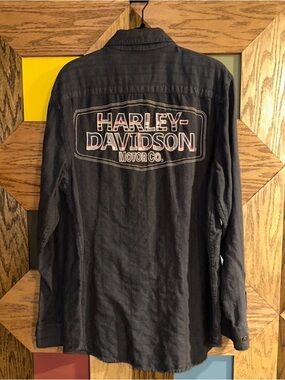 Harley Davidson Shirt Mens Grey Long Sleeve Button Up Embroidered Logo Sz M